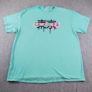 Delta Pro Weight Shirt Mens XL Teal Blue Drip Chinese Floral Tee